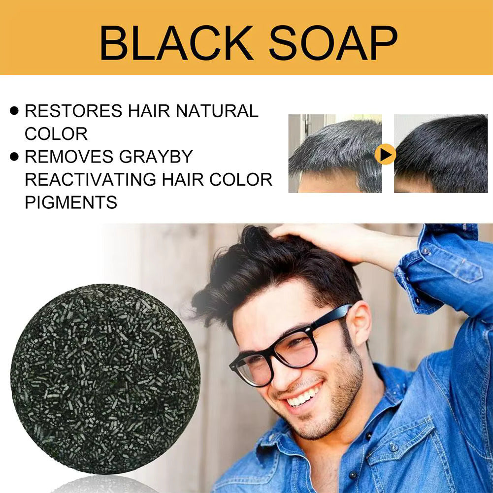 50g Black Hair Soap Hair Darkening Soap Shampoo Bar Fast Effective Repair Gray White Color Dye Hair Body Natural Org