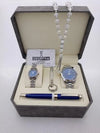 "Men's Stainless Steel Set: Watch, Rosary, Pen & Cufflinks"