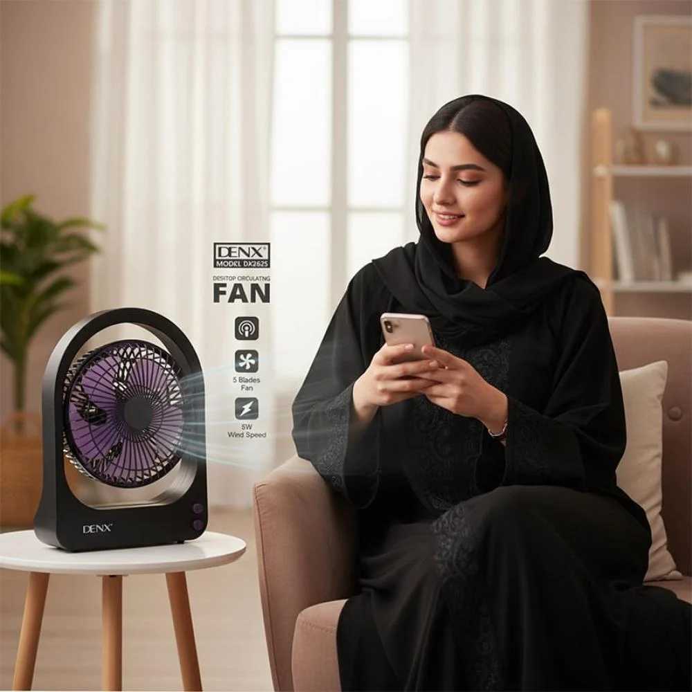 Desk Fan with Five Blades, 3 Speeds and Timer