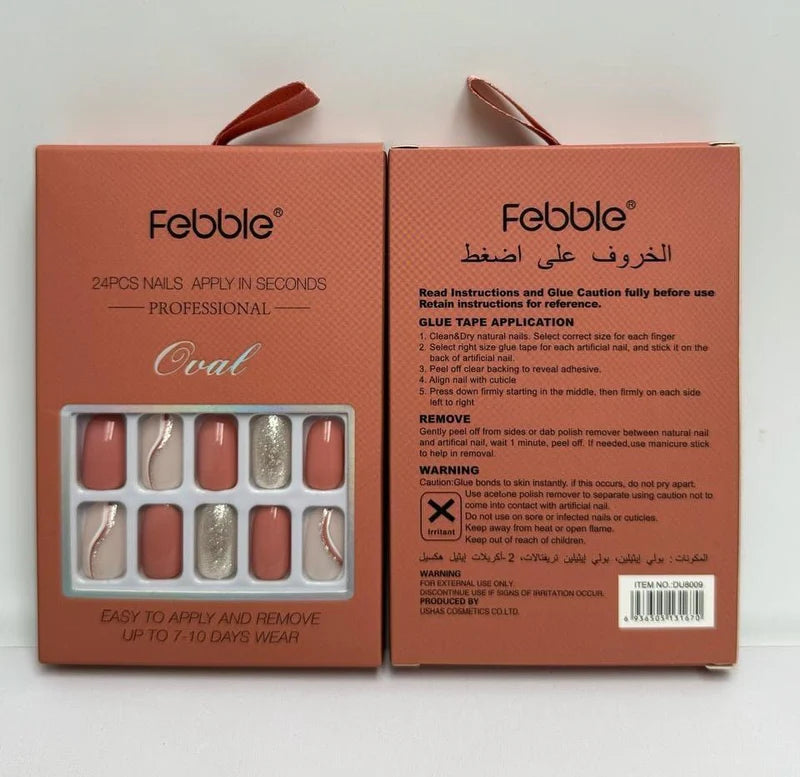 Febble - Peach Nude with Silver Sparkle Press-On Nails