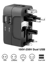 1pc Universal Travel Adapter With Dual USB Ports, 110V-240V Input, US/EU/UK/AU Plugs