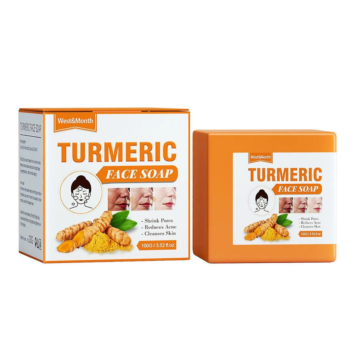 100G West & Month Turmeric Facial Soap Handmade Soap Facial Deep Cleansing Pores Hydrating Moisturizing Repair Tender Skin
