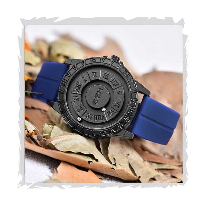 Magnetic Rolling Pointer Roulette Quartz Black Dial Soft Silicone Magnetic Buckle Wrist